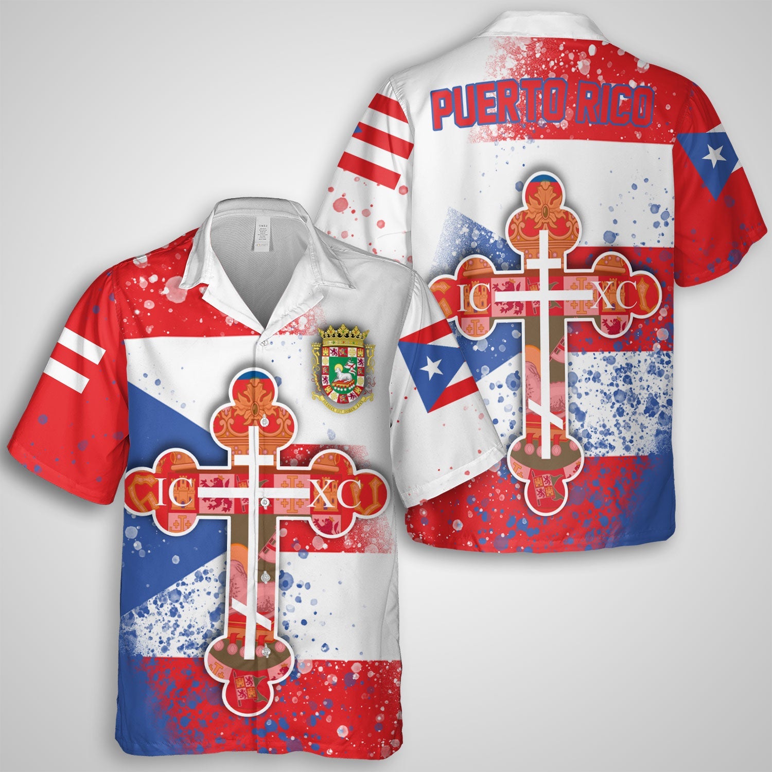 Puerto Rico Hawaiian Shirt Flag & Coat Of Arms Orthodox Style