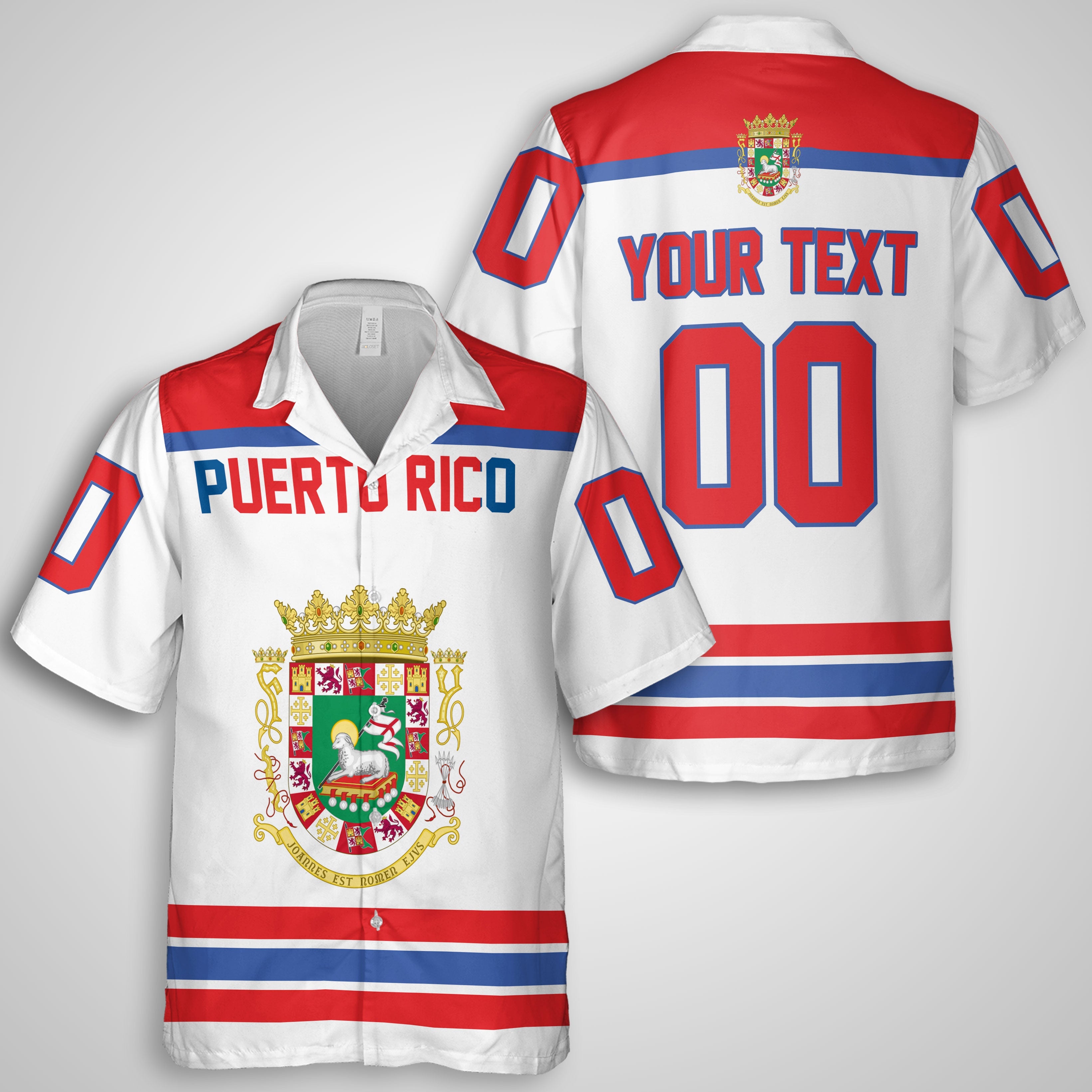 Puerto Rico Hawaiian Shirt Flag & Coat Of Arms Hockey Style