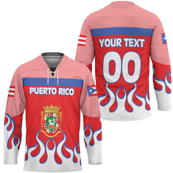 Puerto Rico Hockey Jersey Flag & Coat Of Arms Fire Hockey Style