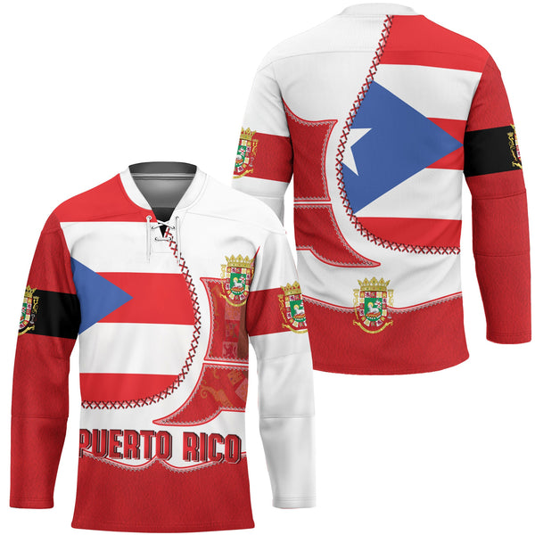 Puerto Rico Hockey Jersey Flag & Coat Of Arms Leather Style