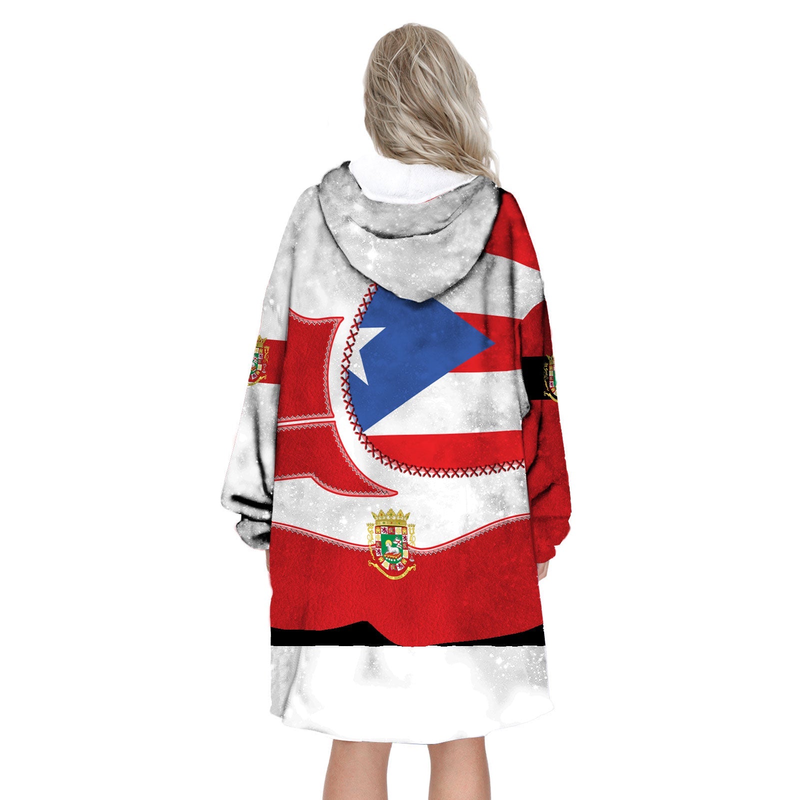 Puerto Rico Hoodie Blanket Flag & Coat Of Arms Leather Style