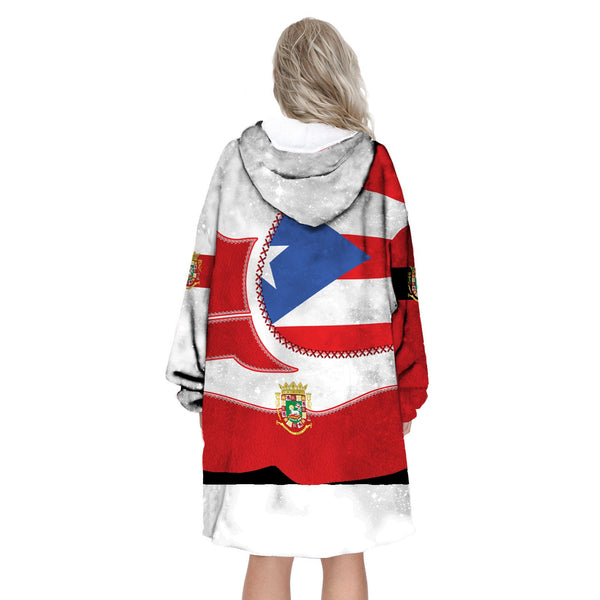 Puerto Rico Hoodie Blanket Flag & Coat Of Arms Leather Style