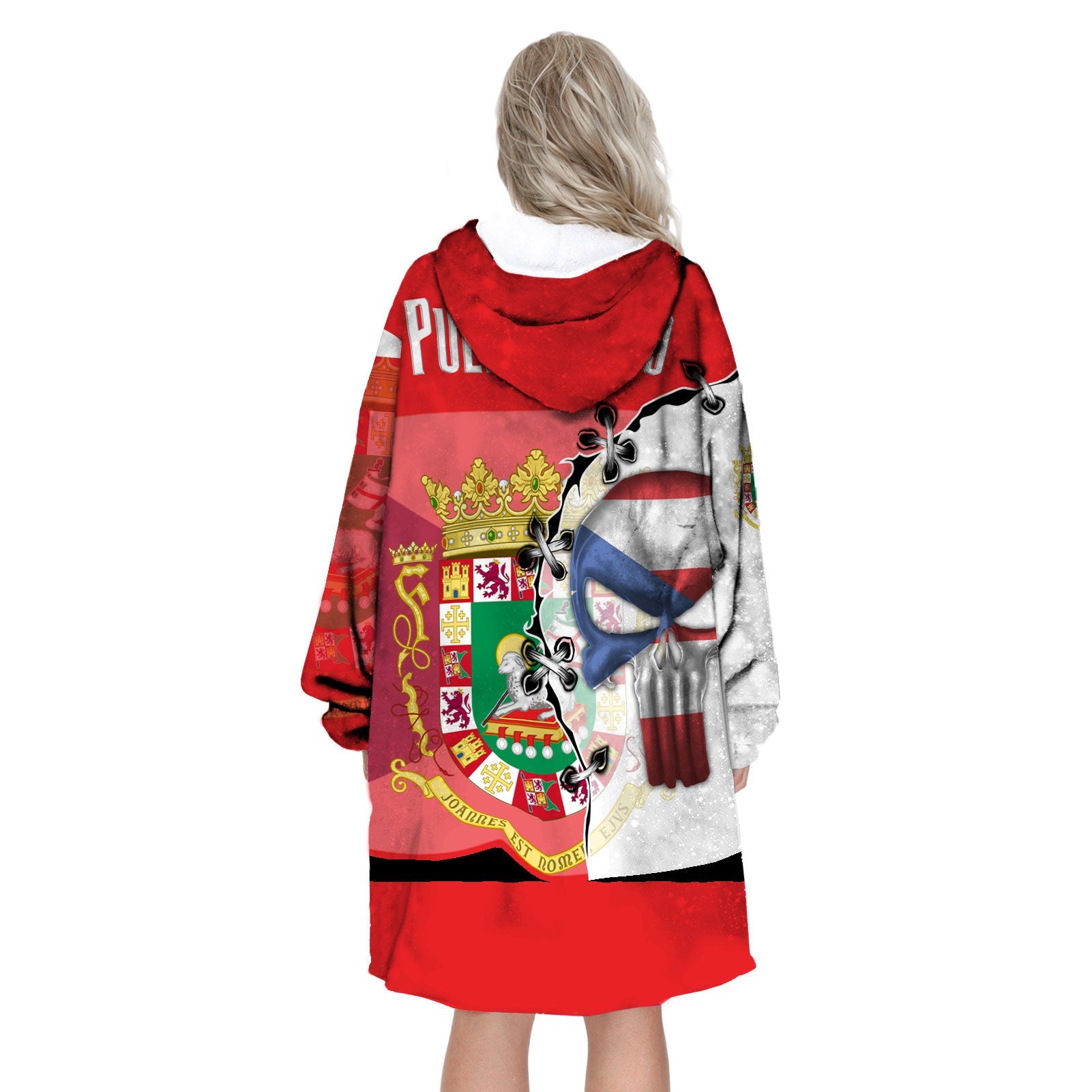 Puerto Rico Snug Hoodie Flag & Coat Of Arms Skull Style