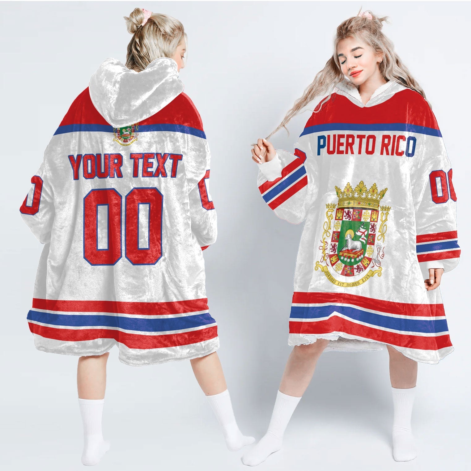 Puerto Rico Snug Hoodie Flag & Coat Of Arms Hockey Style