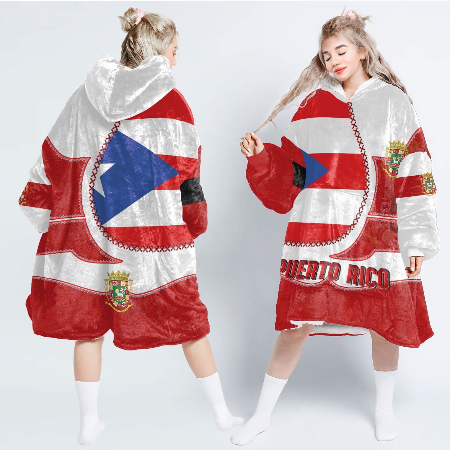 Puerto Rico Hoodie Blanket Flag & Coat Of Arms Leather Style