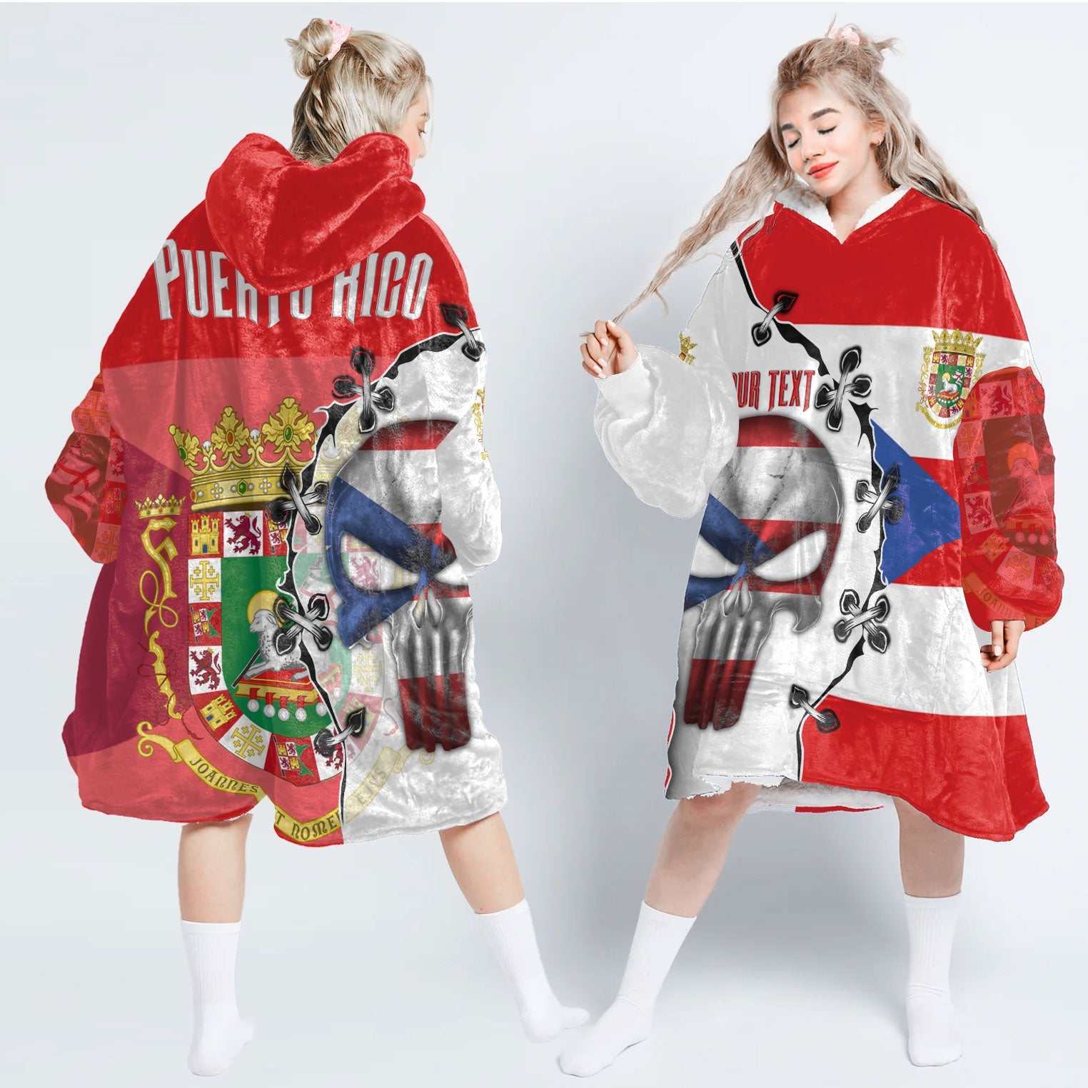 Puerto Rico Snug Hoodie Flag & Coat Of Arms Skull Style