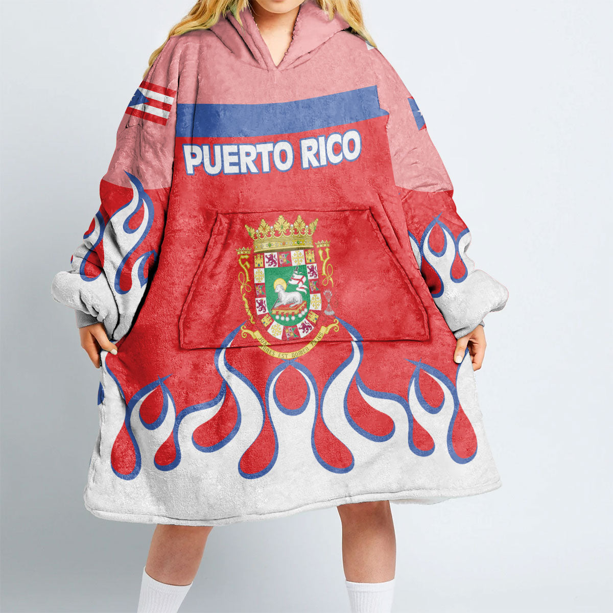 Puerto Rico Snug Hoodie Flag & Coat Of Arms Fire Hockey Style