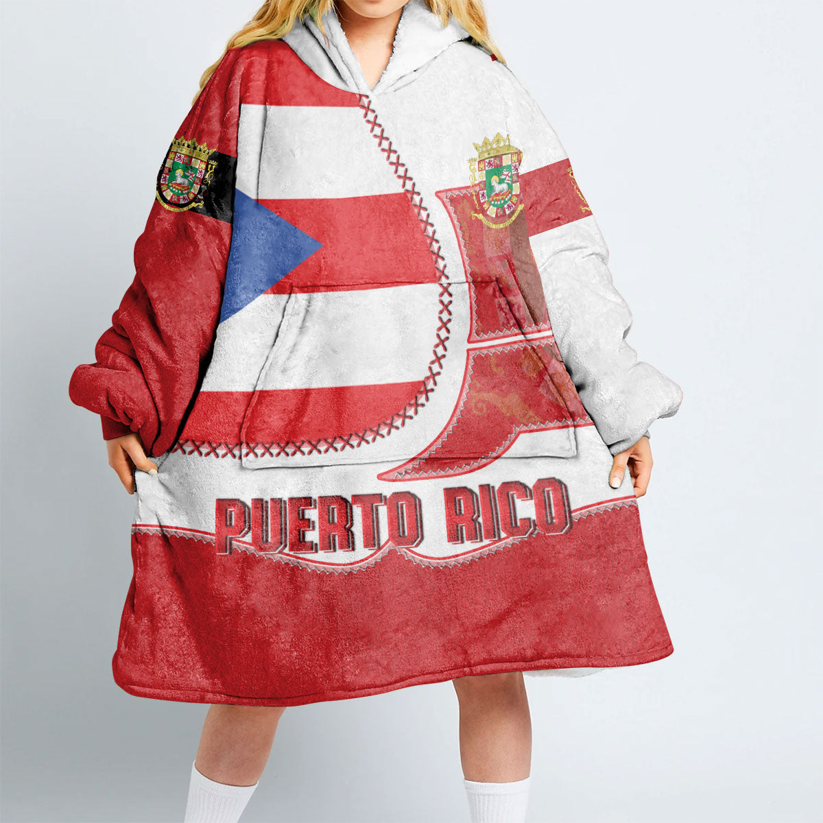 Puerto Rico Hoodie Blanket Flag & Coat Of Arms Leather Style