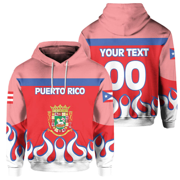 Puerto Rico Hoodie Flag & Coat Of Arms Fire Hockey Style