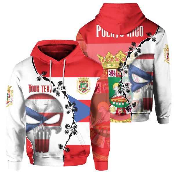 Puerto Rico Hoodie Flag & Coat Of Arms Skull Style