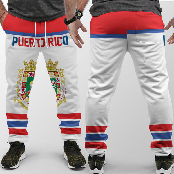 Puerto Rico Jogger Pant Flag & Coat Of Arms Hockey Style