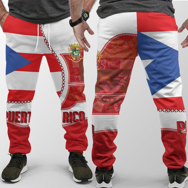 Puerto Rico Jogger Pant Flag & Coat Of Arms Leather Style