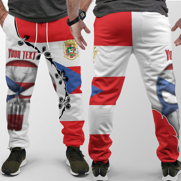 Puerto Rico Jogger Pant Flag & Coat Of Arms Skull Style