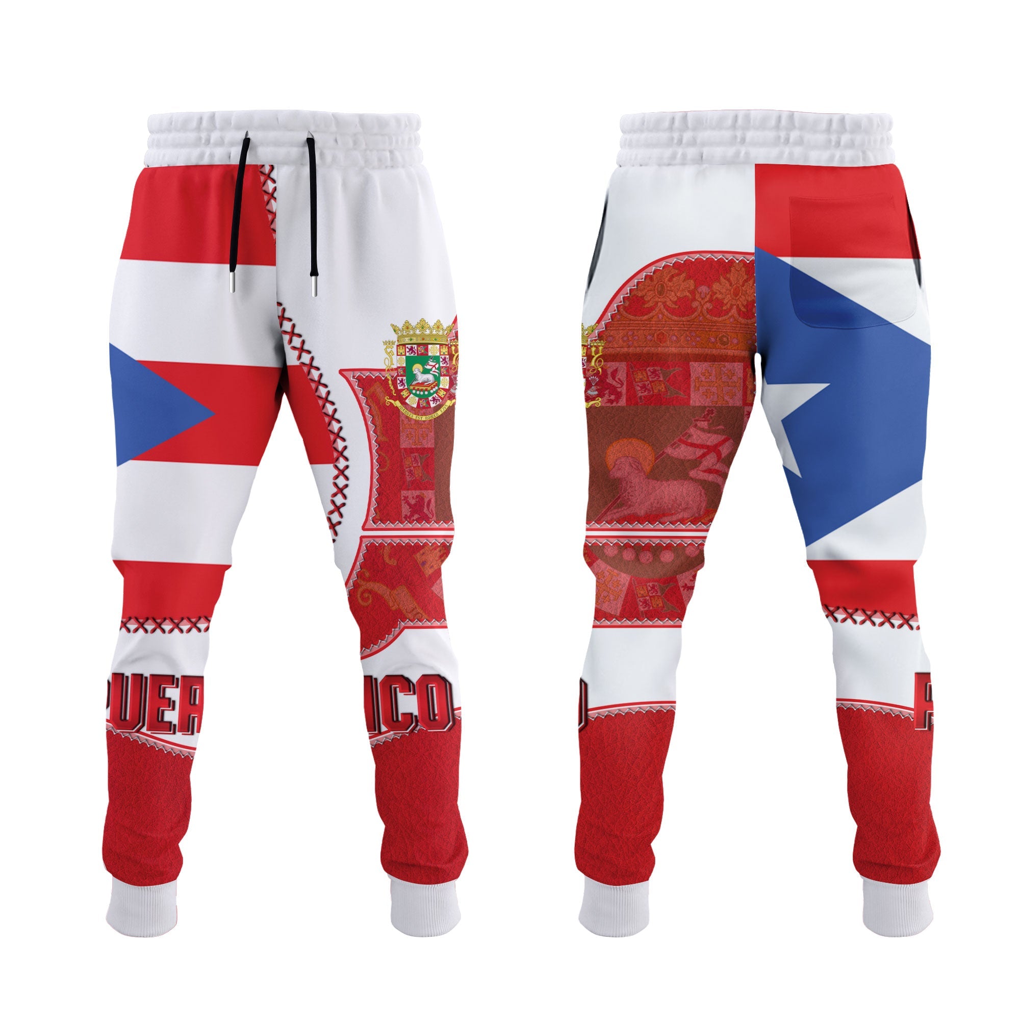 Puerto Rico Jogger Pant Flag & Coat Of Arms Leather Style