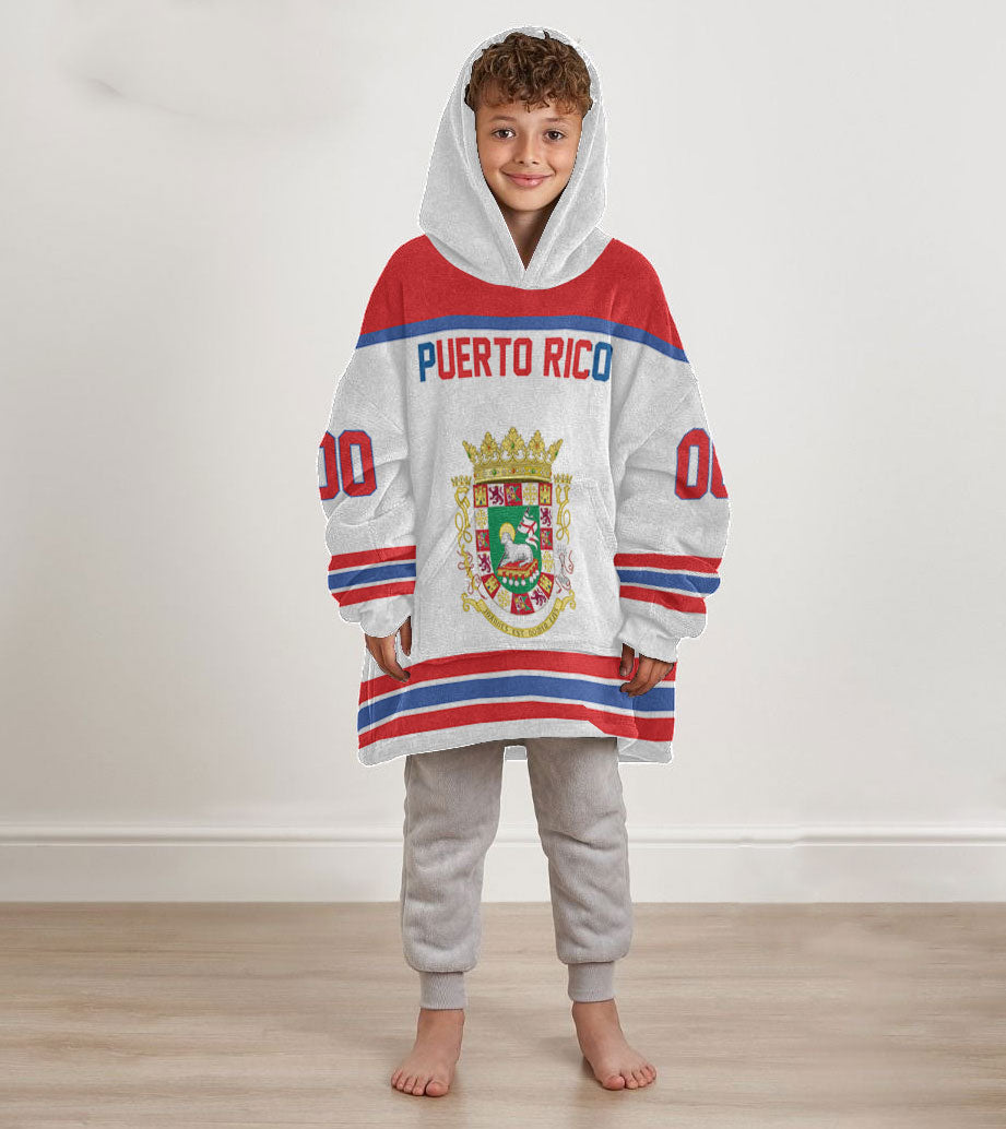 Puerto Rico Snug Hoodie Kid Flag & Coat Of Arms Hockey Style