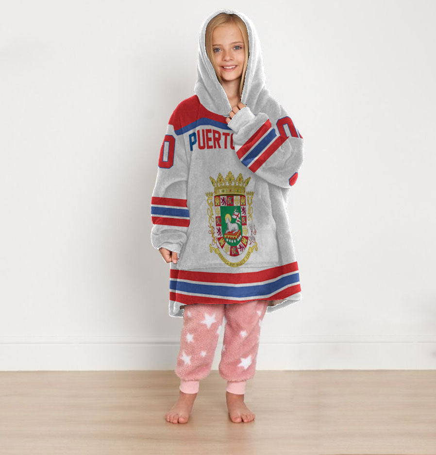 Puerto Rico Snug Hoodie Kid Flag & Coat Of Arms Hockey Style