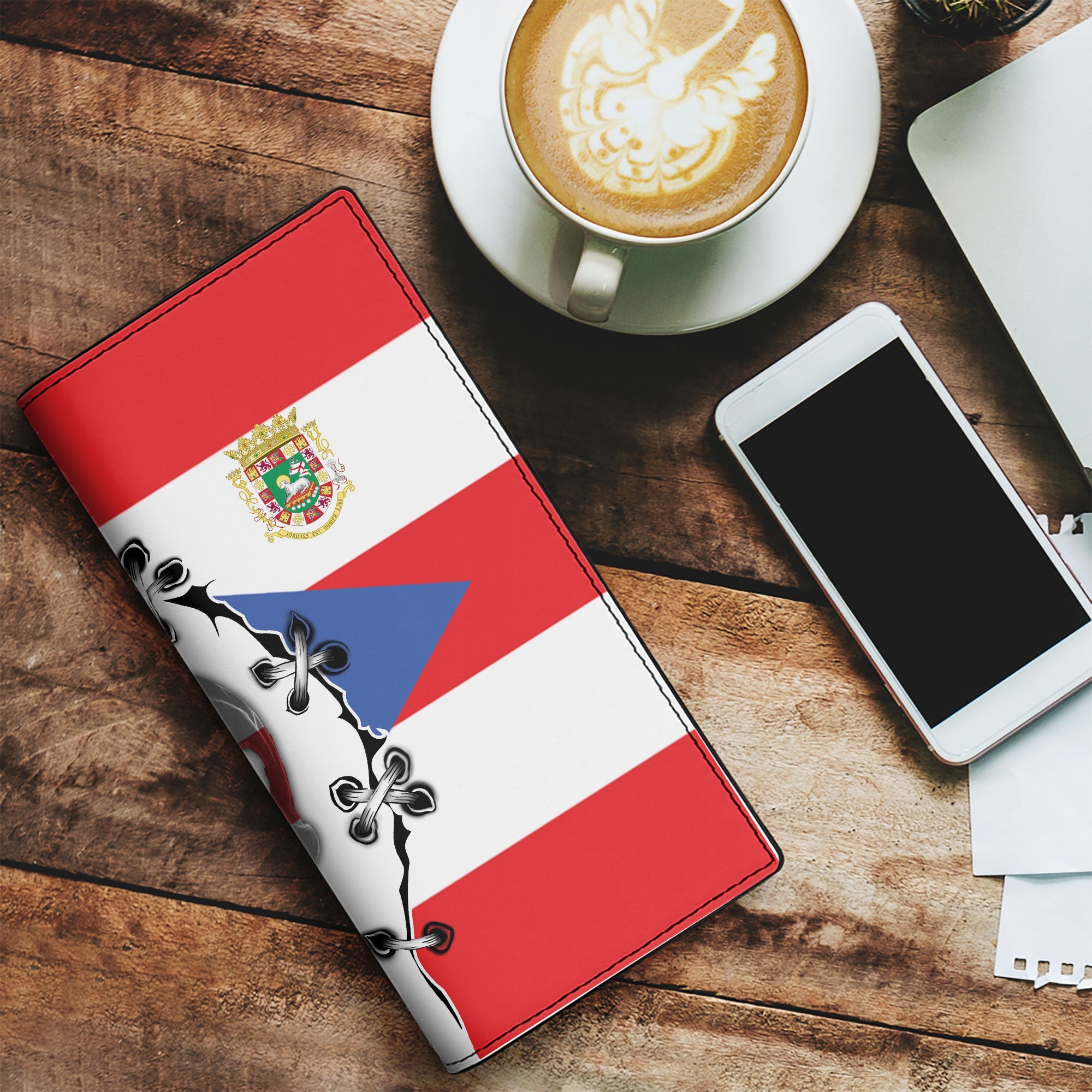 Puerto Rico Leather Wallet Flag & Coat Of Arms Skull Style