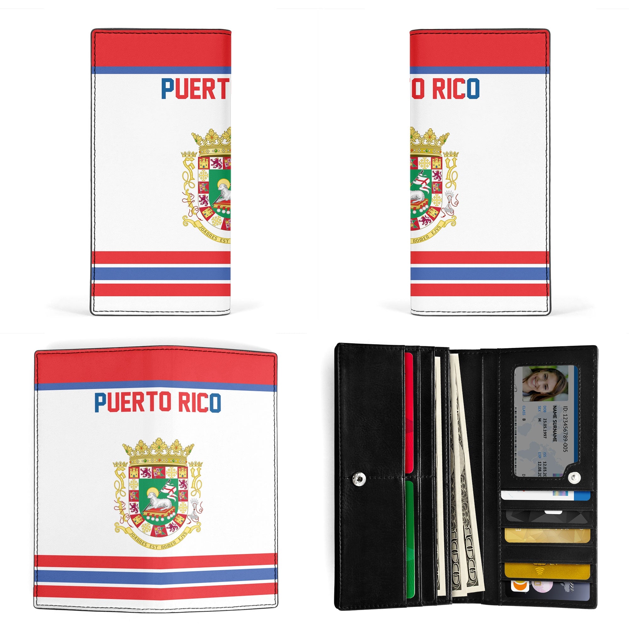 Puerto Rico Leather Wallet Flag & Coat Of Arms Hockey Style