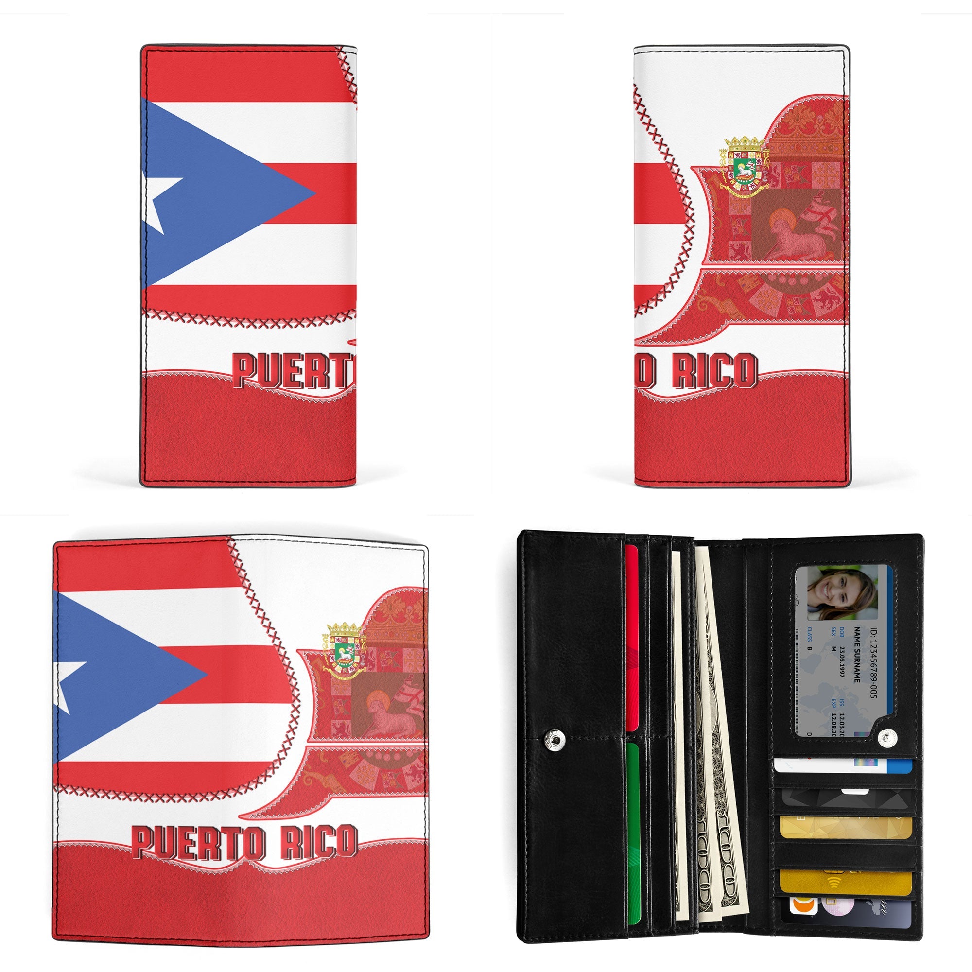 Puerto Rico Leather Wallet Flag & Coat Of Arms Leather Style