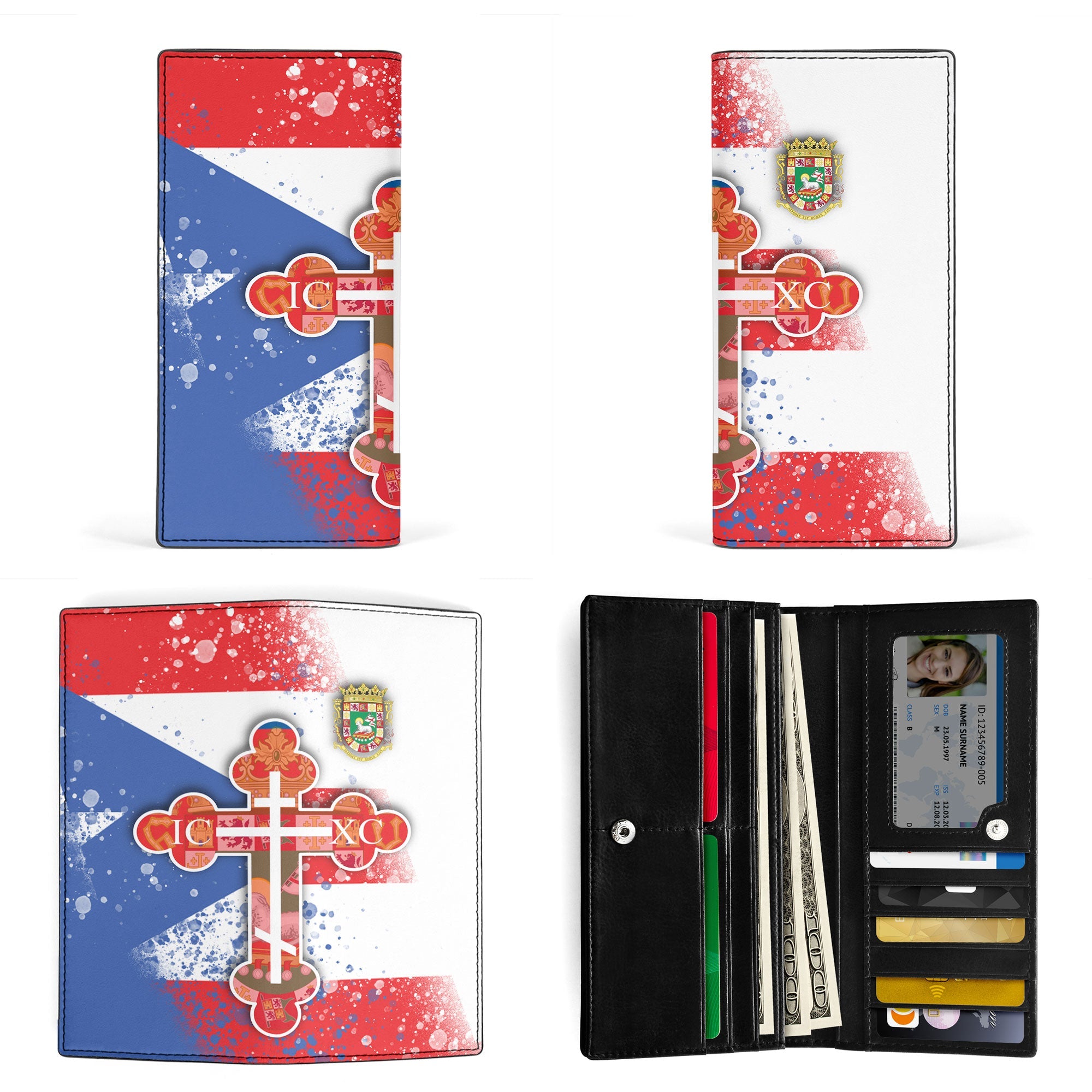 Puerto Rico Leather Wallet Flag & Coat Of Arms Orthodox Style