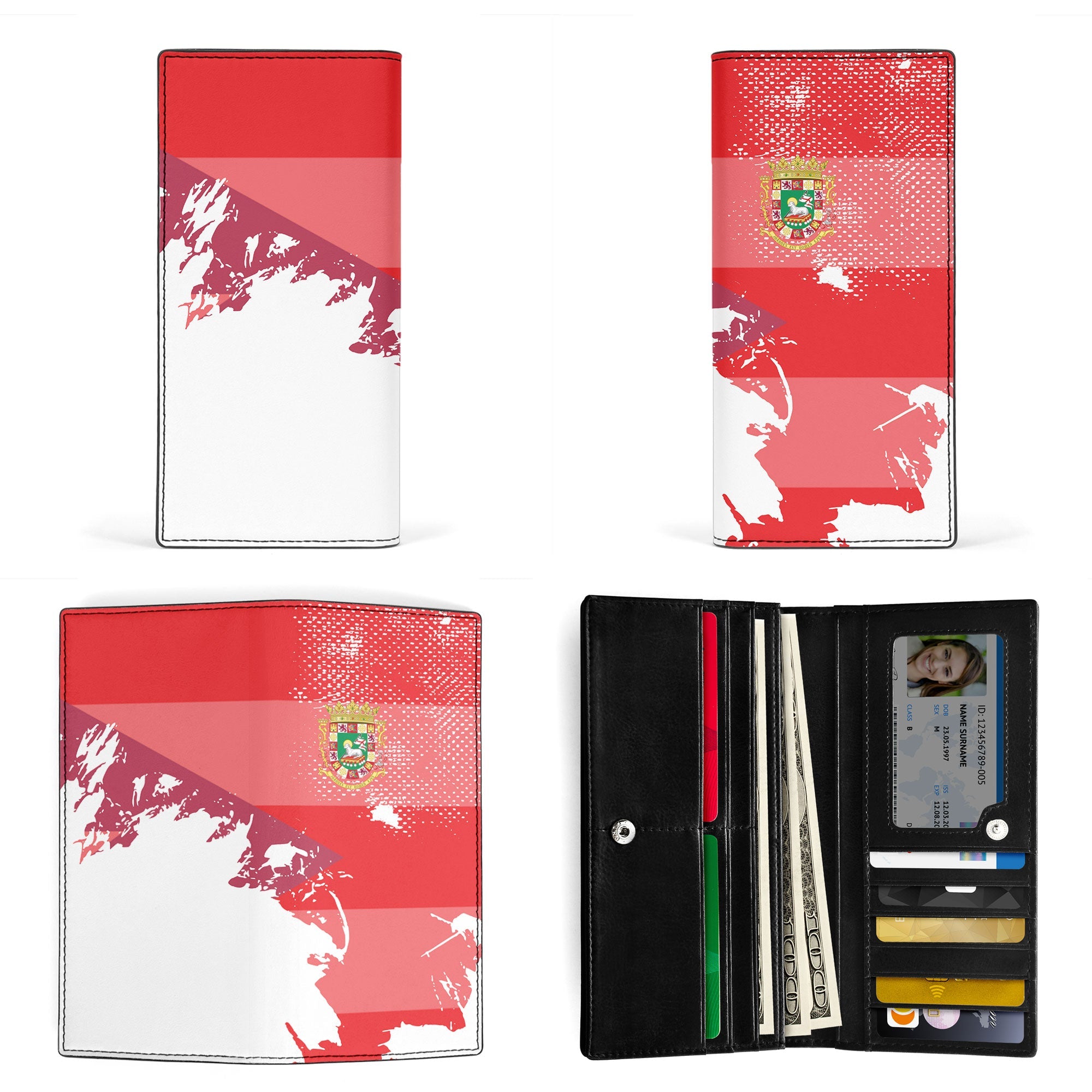 Puerto Rico Leather Wallet Flag & Coat Of Arms Paint Style