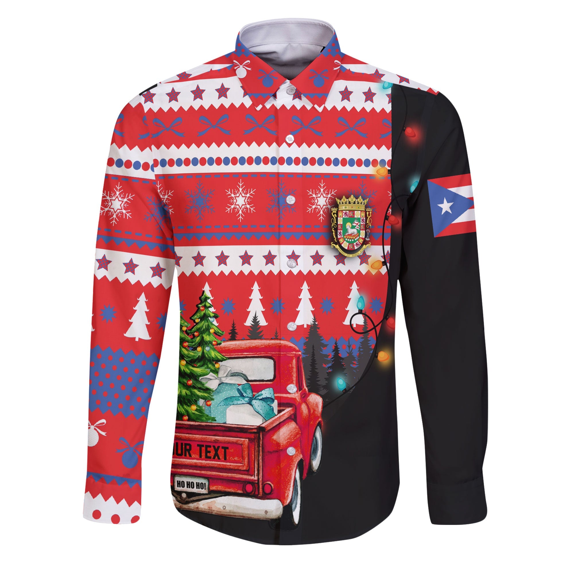 Puerto Rico Long Sleeve Button Shirt Coat Of Arms Christmas Style