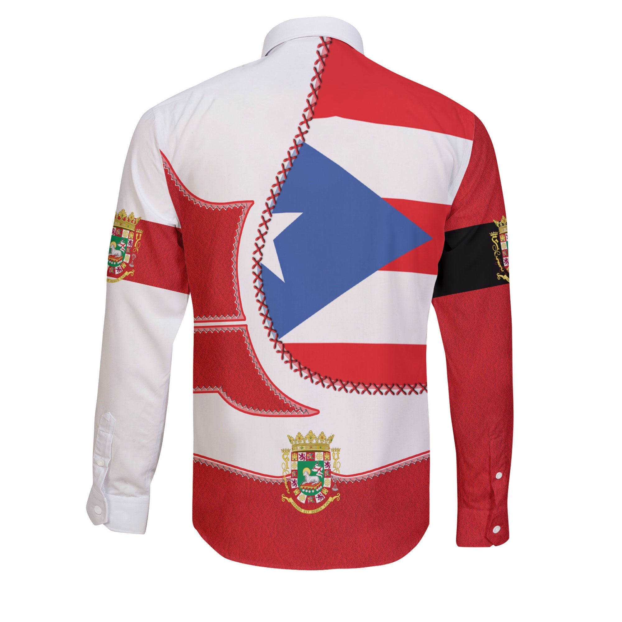 Puerto Rico Long Sleeve Button Shirt Flag & Coat Of Arms Leather Style