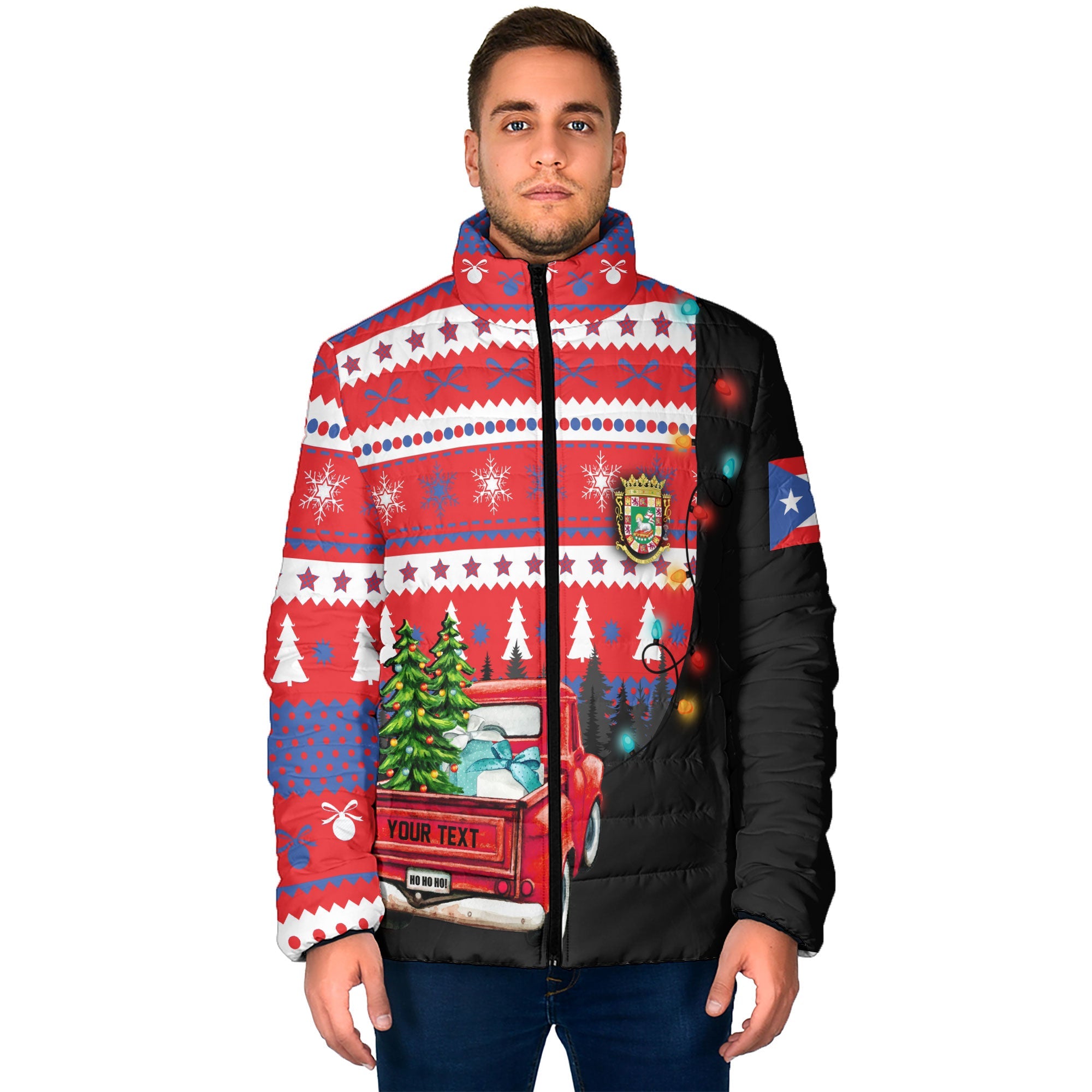 Puerto Rico Men Padded Jacket Coat Of Arms Christmas Style