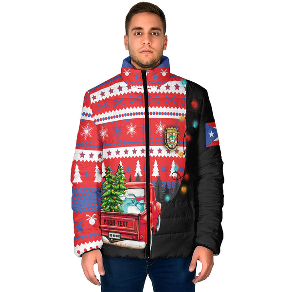 Puerto Rico Men Padded Jacket Coat Of Arms Christmas Style