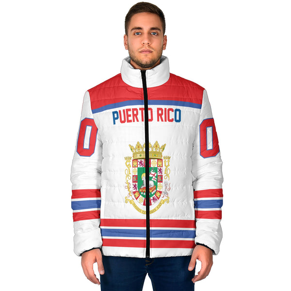 Puerto Rico Men Padded Jacket Flag & Coat Of Arms Hockey Style