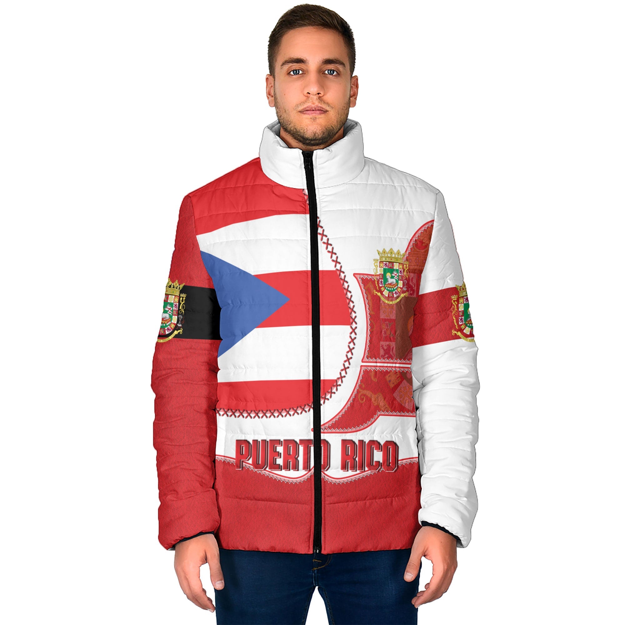 Puerto Rico Men Padded Jacket Flag & Coat Of Arms Leather Style