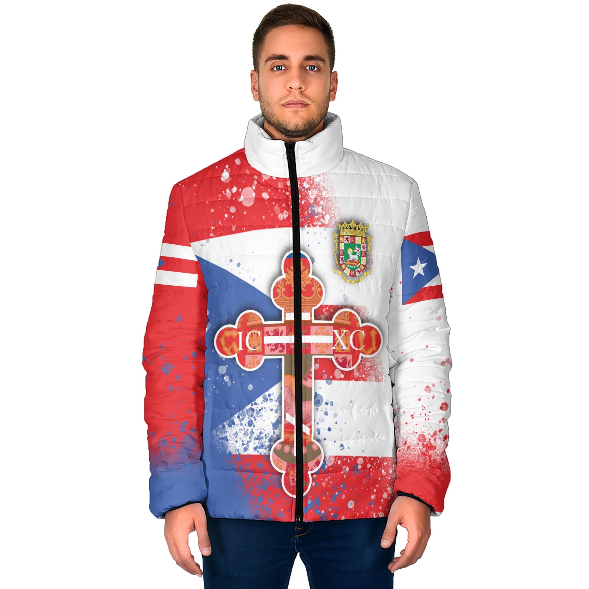 Puerto Rico Men Padded Jacket Flag & Coat Of Arms Orthodox Style