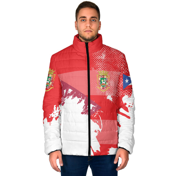 Puerto Rico Men Padded Jacket Flag & Coat Of Arms Paint Style