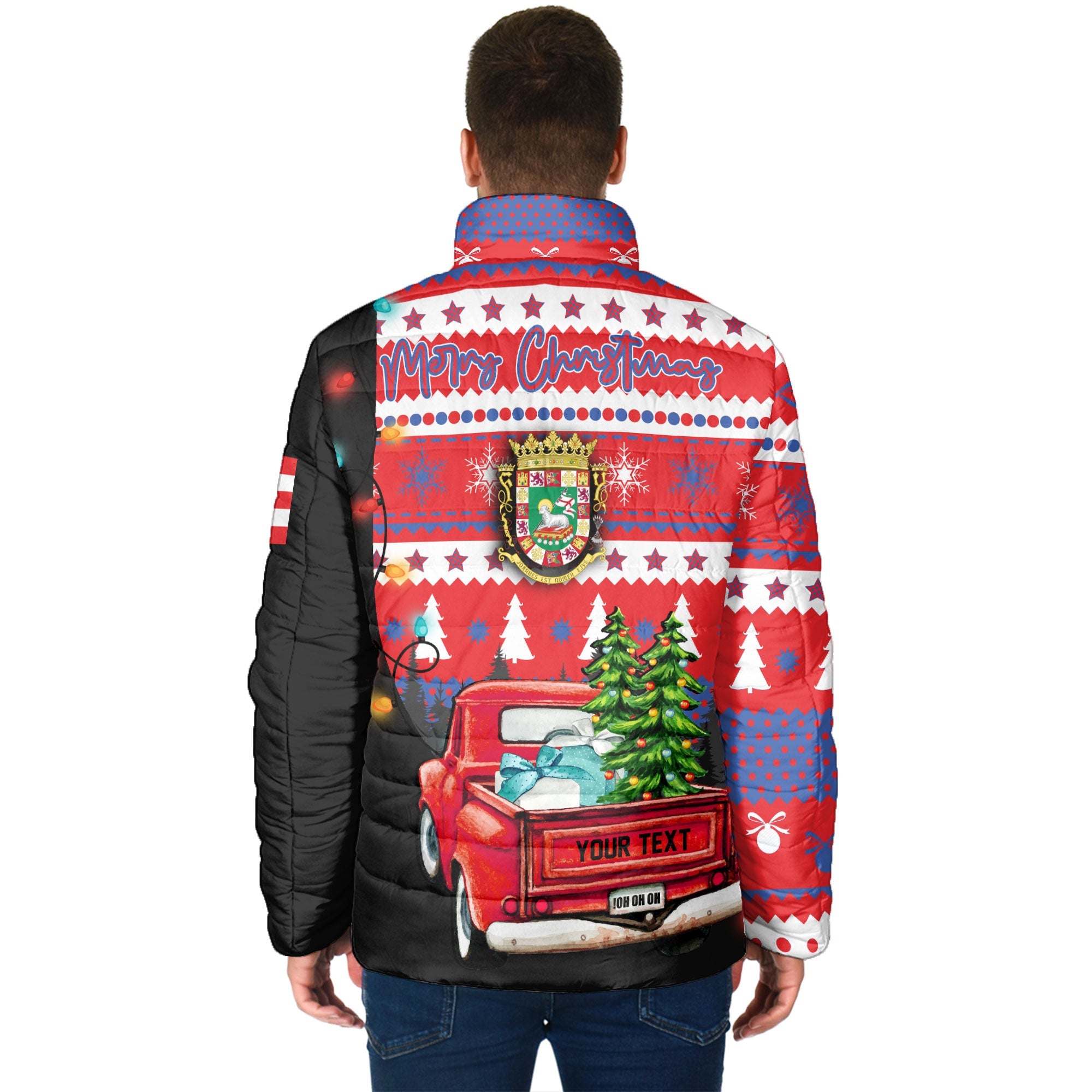 Puerto Rico Men Padded Jacket Coat Of Arms Christmas Style