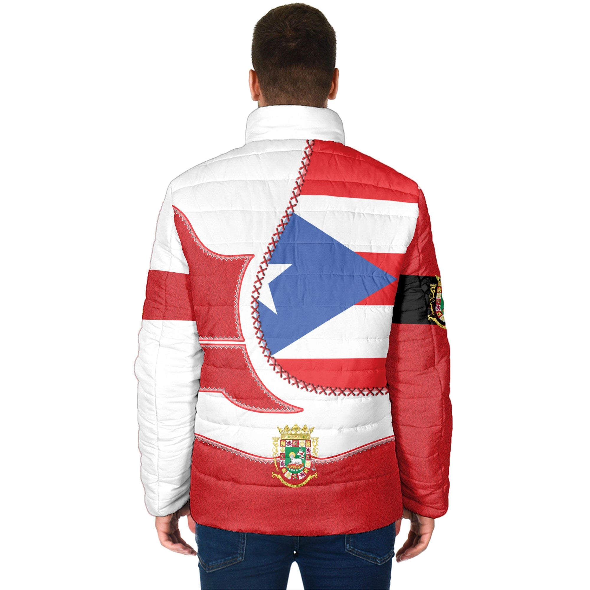 Puerto Rico Men Padded Jacket Flag & Coat Of Arms Leather Style