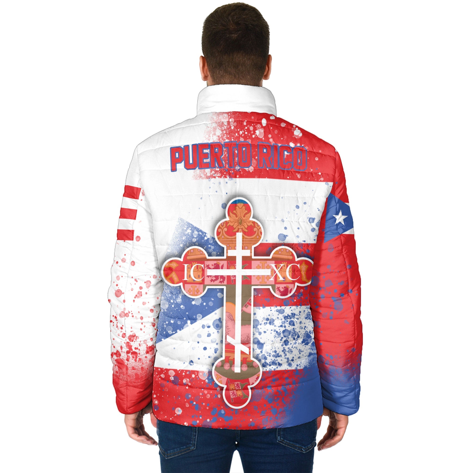 Puerto Rico Men Padded Jacket Flag & Coat Of Arms Orthodox Style