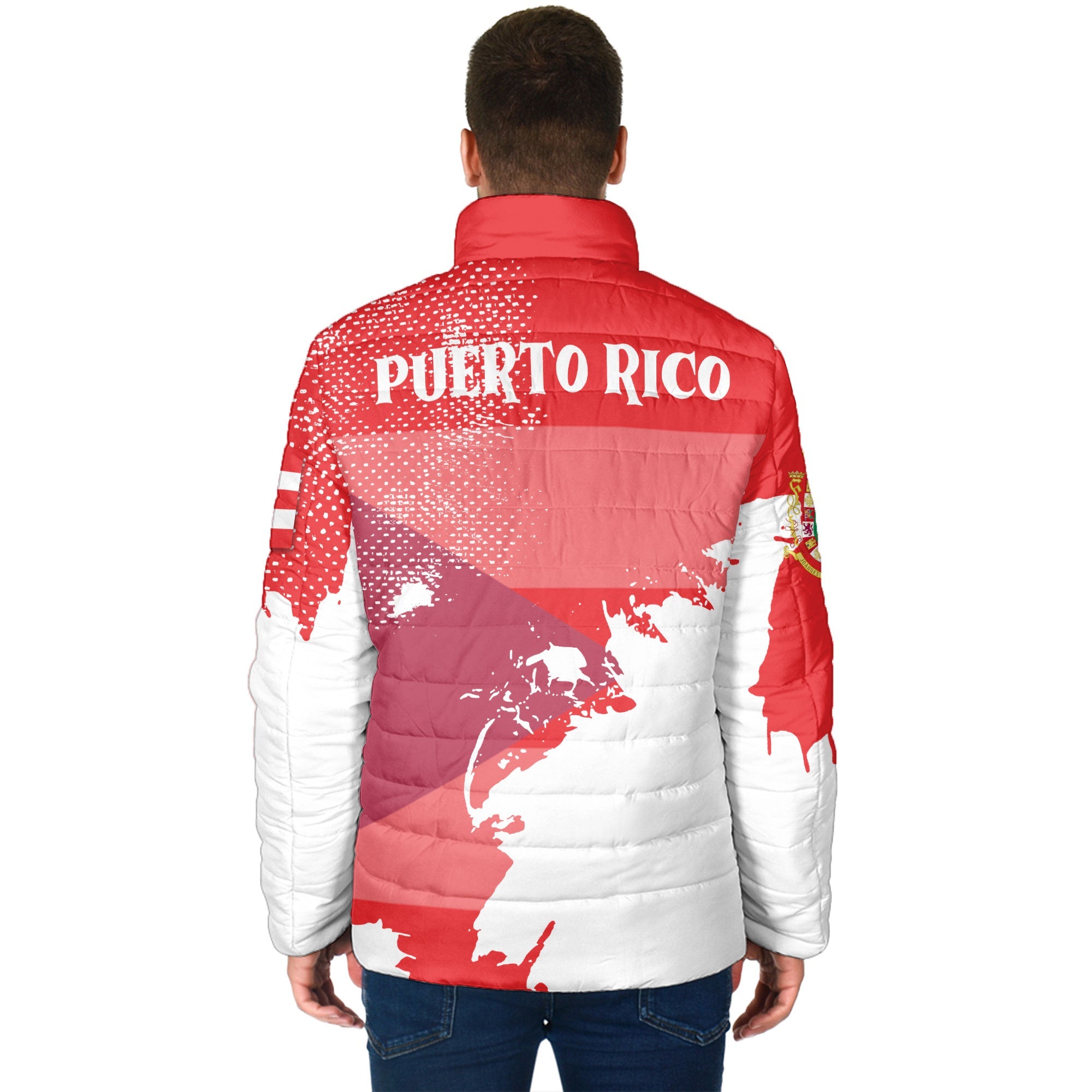 Puerto Rico Men Padded Jacket Flag & Coat Of Arms Paint Style