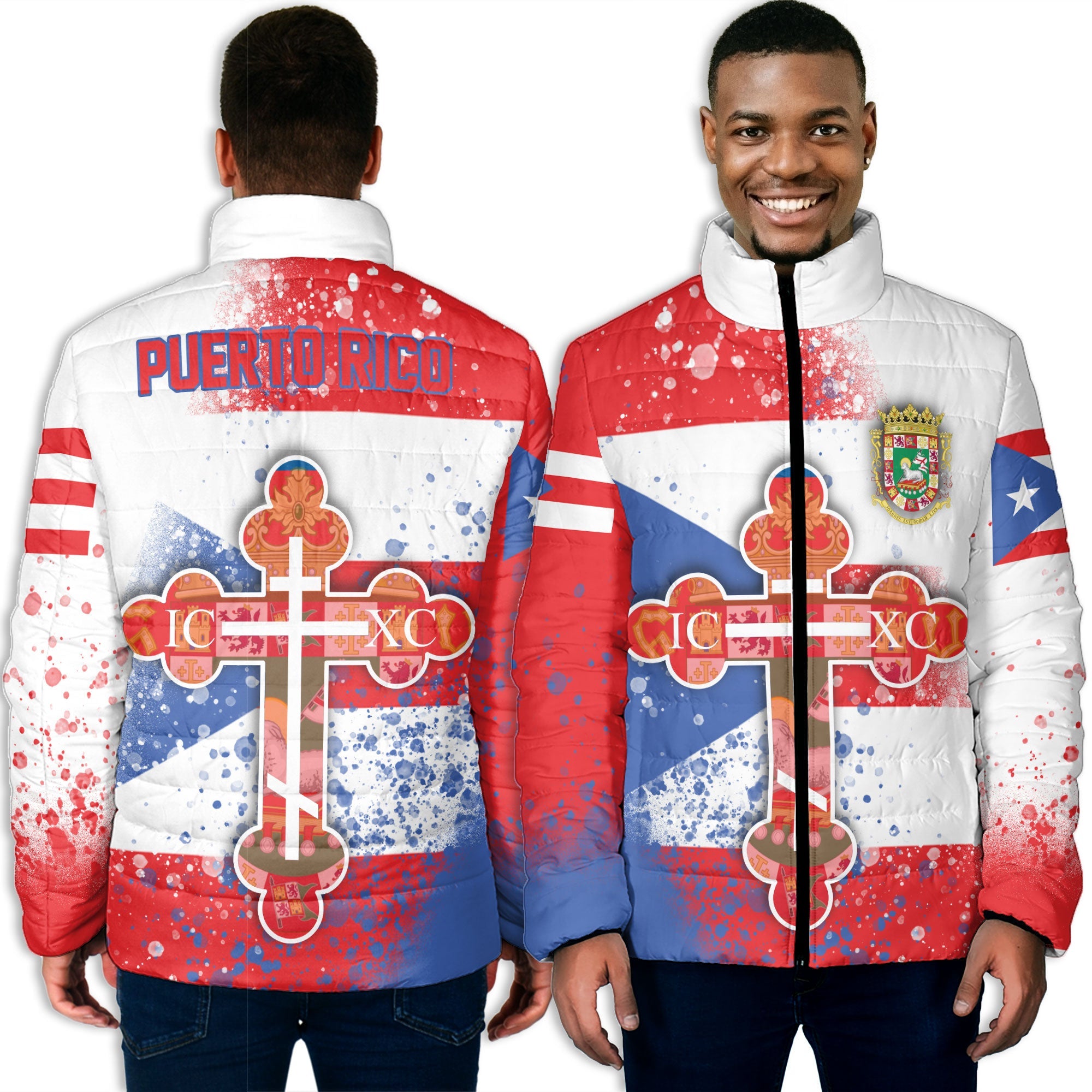 Puerto Rico Men Padded Jacket Flag & Coat Of Arms Orthodox Style