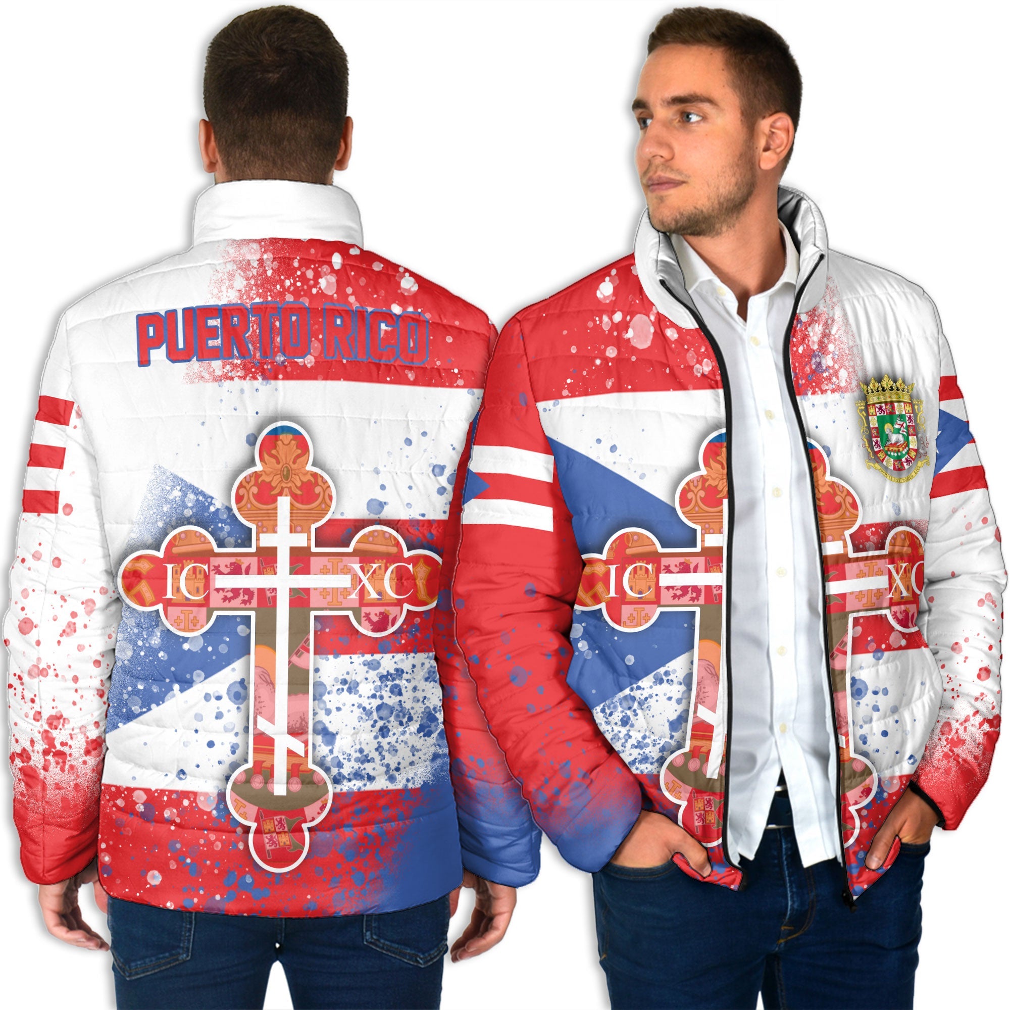 Puerto Rico Men Padded Jacket Flag & Coat Of Arms Orthodox Style