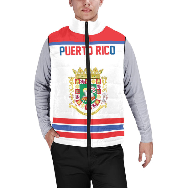 Puerto Rico Men Padded Jacket Vest Flag & Coat Of Arms Hockey Style