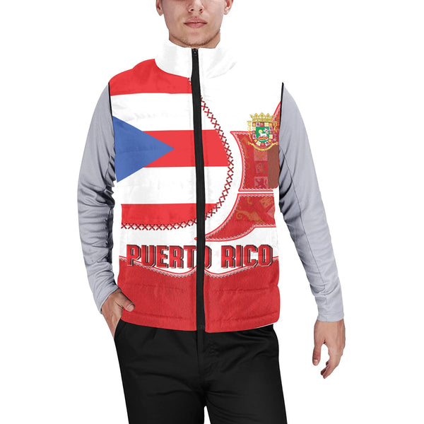 Puerto Rico Men Padded Jacket Vest Flag & Coat Of Arms Leather Style