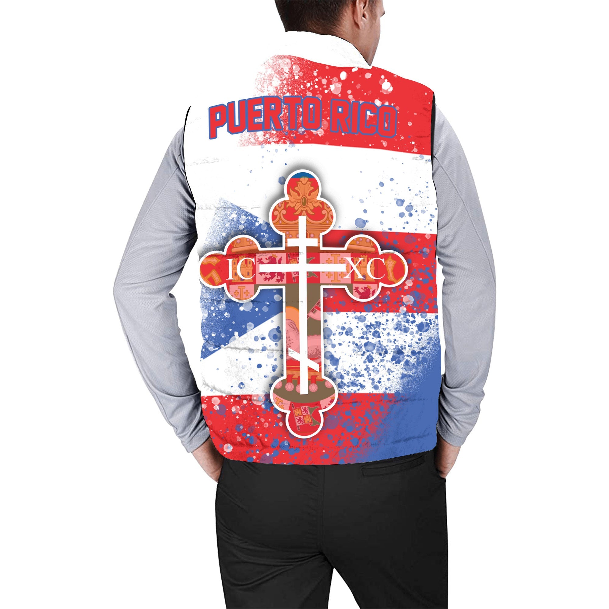 Puerto Rico Men Padded Jacket Vest Flag & Coat Of Arms Orthodox Style