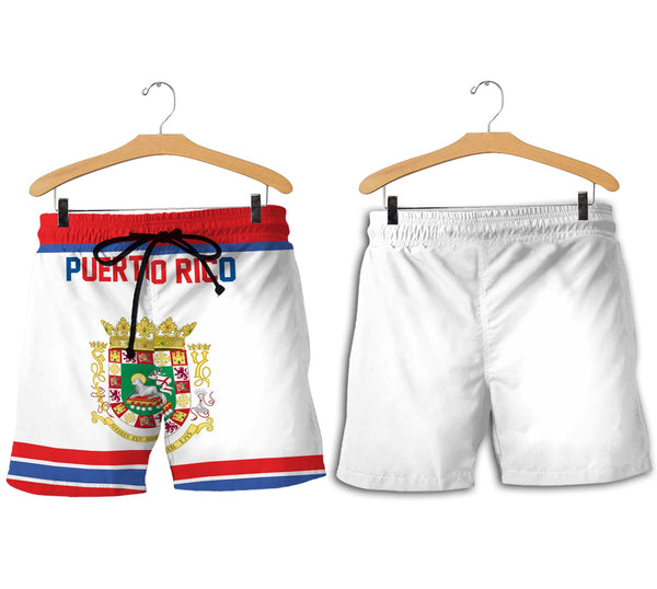 Puerto Rico Men Short Flag & Coat Of Arms Hockey Style