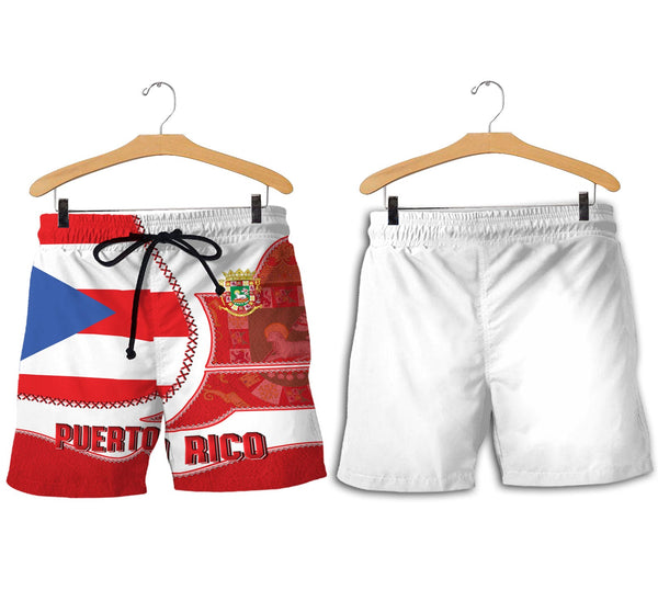 Puerto Rico Men Short Flag & Coat Of Arms Leather Style