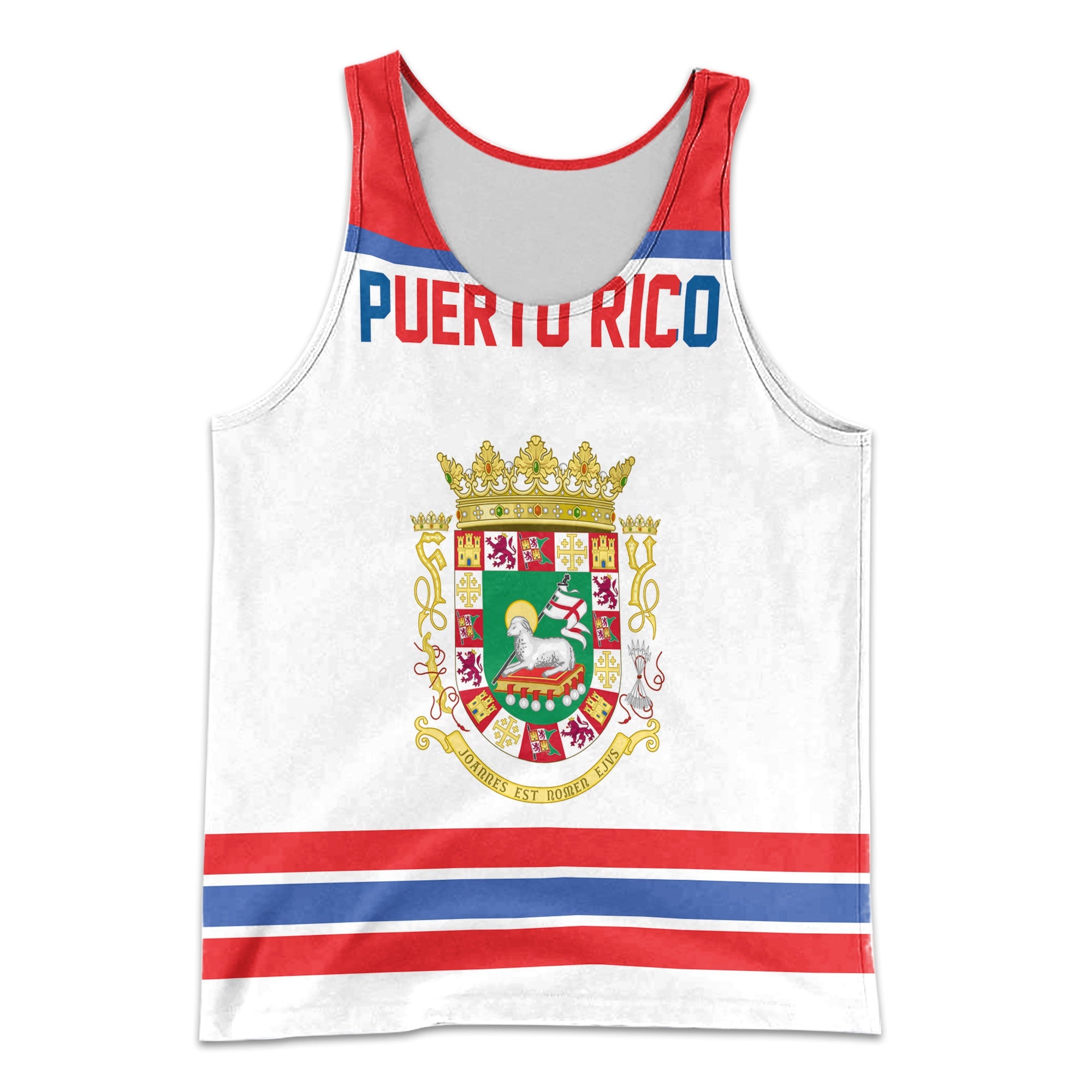 Puerto Rico Men Tank Top Flag & Coat Of Arms Hockey Style