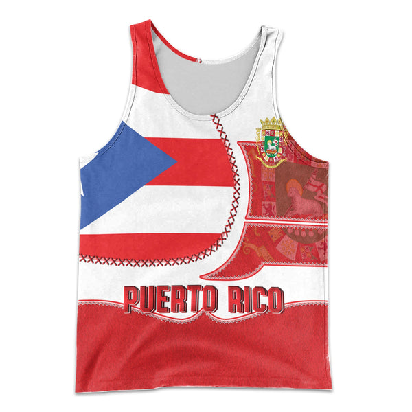 Puerto Rico Men Tank Top Flag & Coat Of Arms Leather Style