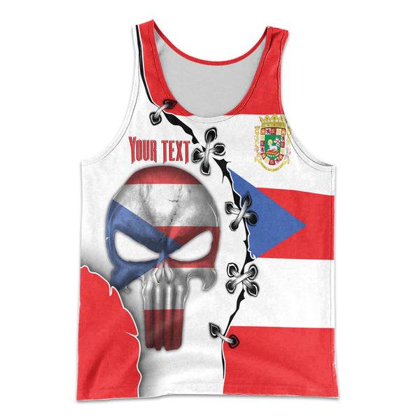 Puerto Rico Men Tank Top Flag & Coat Of Arms Skull Style