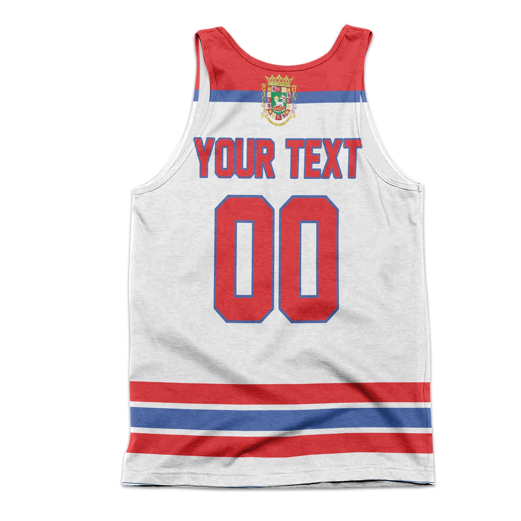 Puerto Rico Men Tank Top Flag & Coat Of Arms Hockey Style