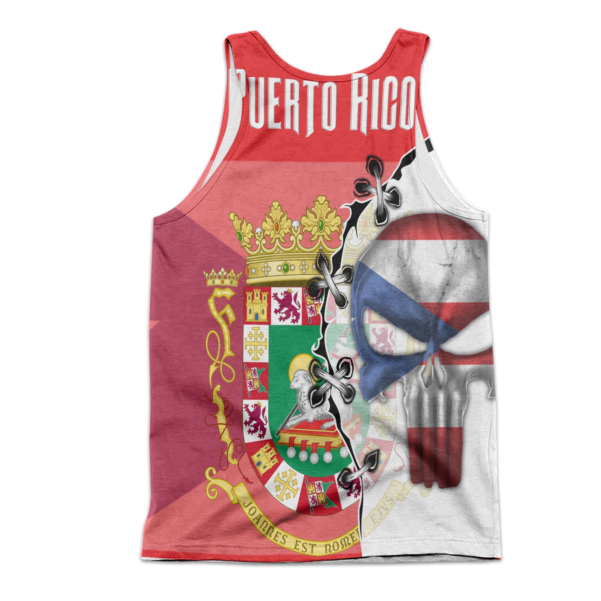 Puerto Rico Men Tank Top Flag & Coat Of Arms Skull Style