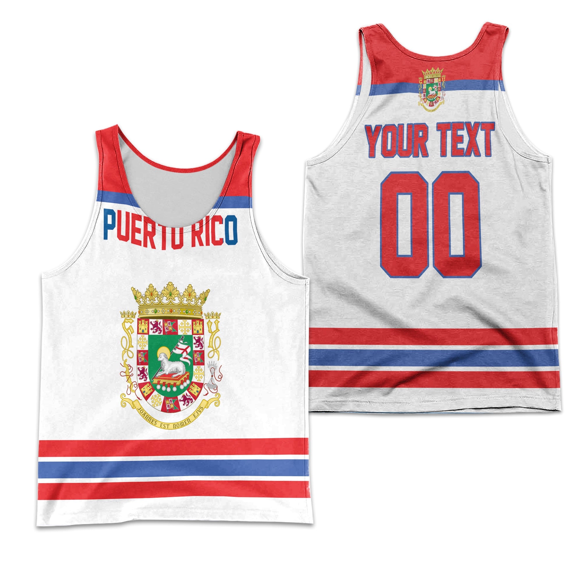 Puerto Rico Men Tank Top Flag & Coat Of Arms Hockey Style